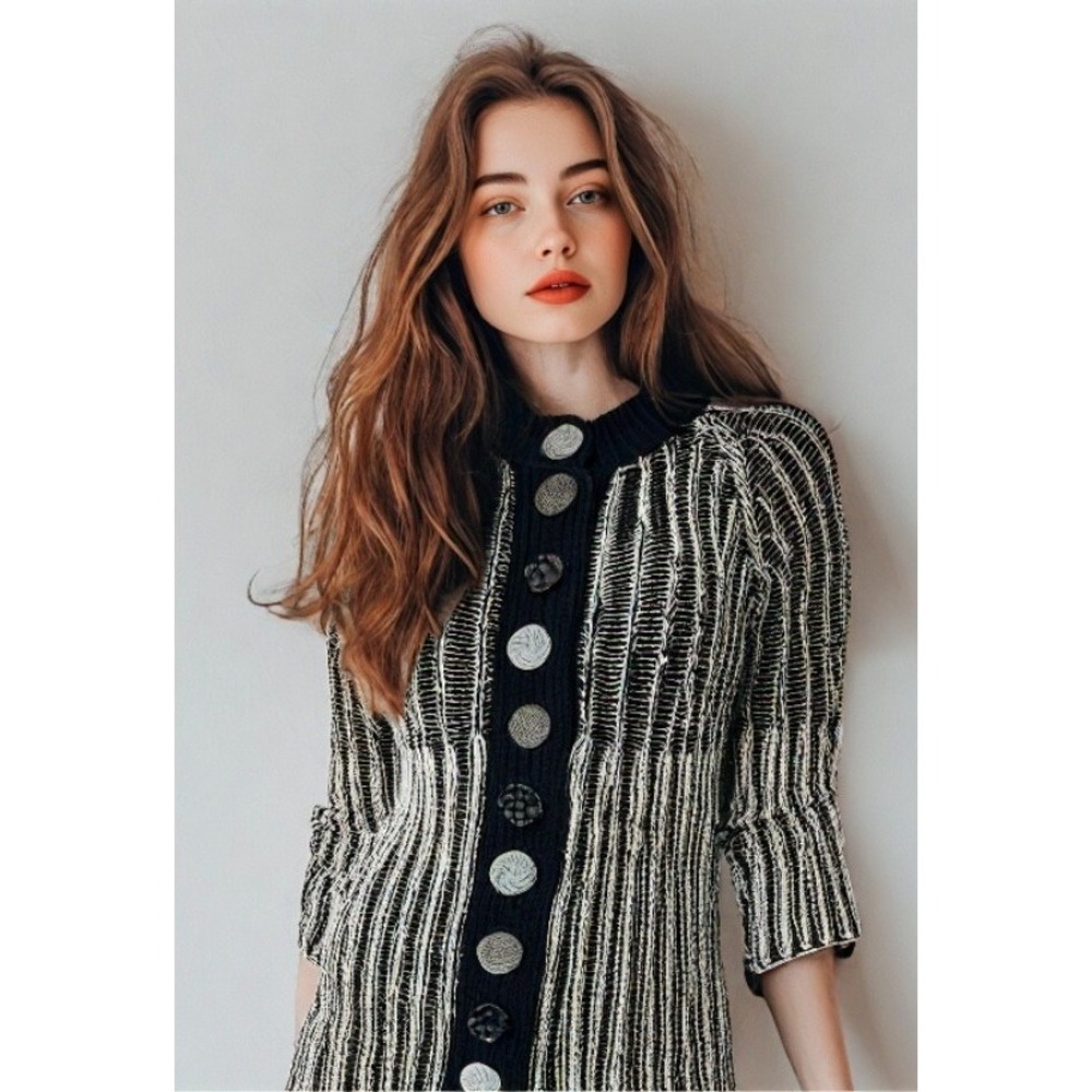 Overland Sweater Cardigan Womens Size Small Great Buttons Cotton Long Sleeve B&W